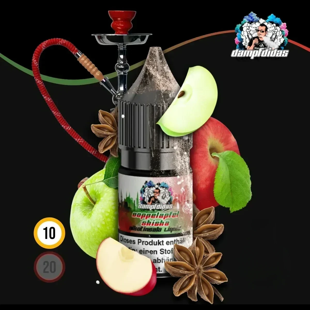 DAMPFDIDAS Doppelapfel Shisha Nikotinsalz Liquid - 10 ml
